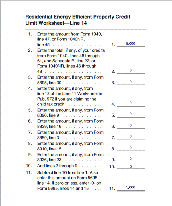 screenshot of the Solar Tax Credit worksheet