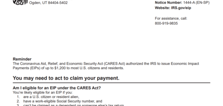 an example of an IRS Notice 1444